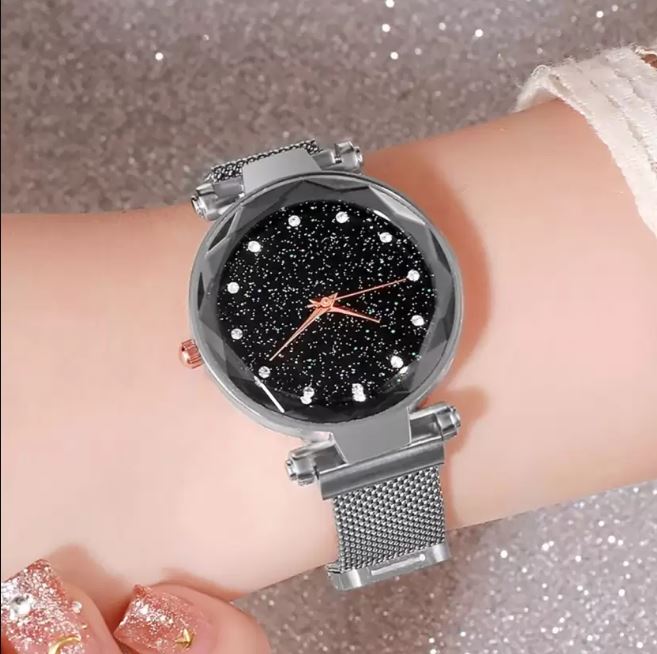 Women Mesh Magnet Buckle Starry Sky Luxury Fashion Analog Watches for Girls