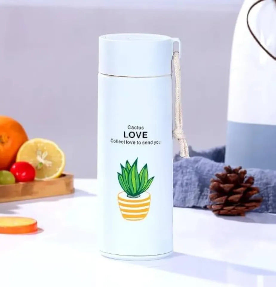 Cactus 400ml Glass Water Bottle - Insulated for Ultimate Freshness - Perfect for School, Gym, and Office Use