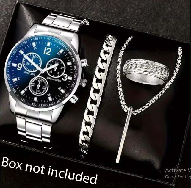 Pack of 2 Fashion Mens Stainless Steel Watches Wristwatch Calendar Luminous Clock Men Business Casual Watch