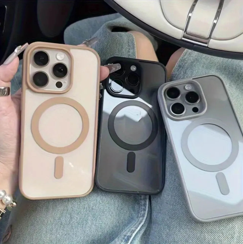 iPhone 15, 14, 13, 12, 11 Pro Max, Magnetic MagSafe Transparent Case with Colorful Border for Wireless Charging